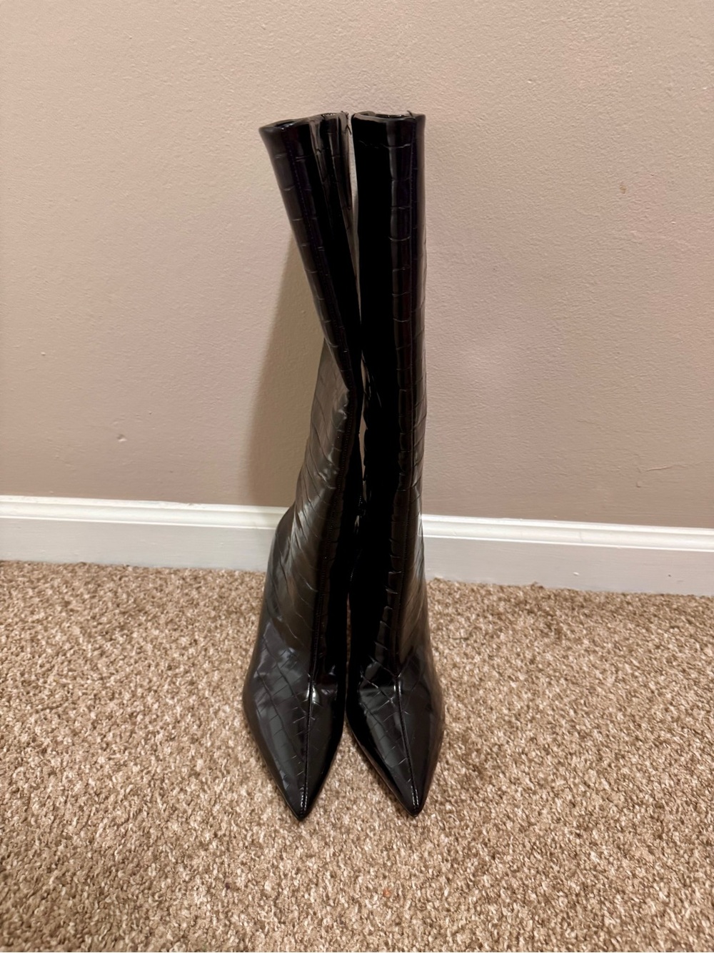 Worthington Black Croc-Embossed Pointed-Toe Knee Boots